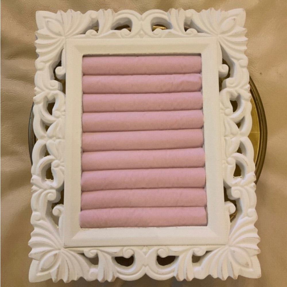 NEW Fancy Wood White Frame and Pink Ring Display Organizer